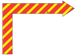 A right-hand arrow of conspicuous colourindicates that turns are to be made to the right before landing and after take-off